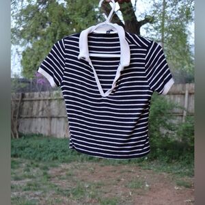 Navy and White Striped Short Sleeve Cropped Top